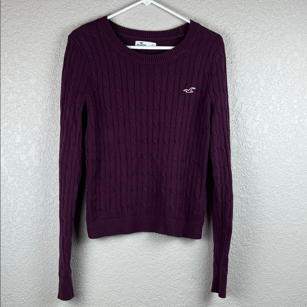 Hollister Women's Deep Plum Crew Neck Knit Pullover Sweater